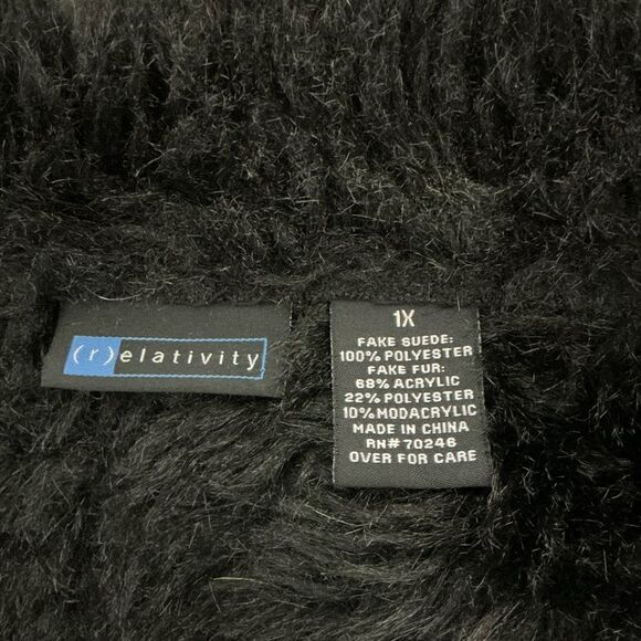 Relativity Womens Faux Suede Vest Size 1X Black Faux Fur Lined Zip Front - Picture 5 of 7